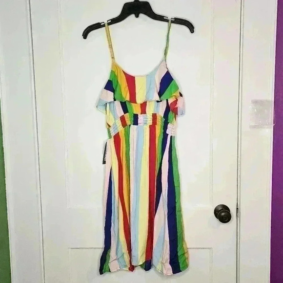 ModCloth Basically Breezy Sundress Womens Sz Small Rainbow Stripe Sleeveless NWT - Picture 2 of 5